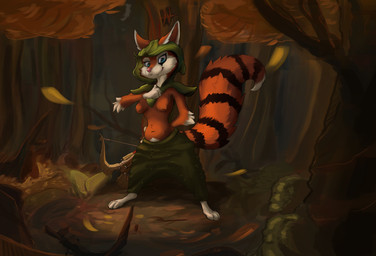 4_toes anthro autumn barefoot breasts clothed clothing crossbow feet female forest gesture hand_behind_back hand_gesture hood looking_at_viewer markings nipples outside plant pointing pointing_at_self ranged_weapon solo standing striped_markings striped_tail stripes tail tail_markings toes topless tree weapon nat_127 dota valve valve_corporation hoodwink_(dota) mammal rodent sciurid tree_squirrel hi_res