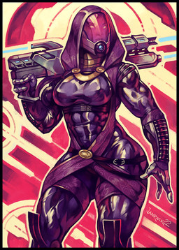3_fingers abs armor biceps bodysuit bracers breasts choker clothing covered_nipples female fingers gas_mask gun holding_gun holding_object holding_ranged_weapon holding_weapon hood hood_up jewelry latex looking_back mask medium_breasts muscular muscular_female muscular_thighs necklace no_pupils outline ranged_weapon science_fiction shotgun skinsuit solo text thick_thighs tight_clothing weapon weapon_over_shoulder white_eyes wide_hips janrock bioware electronic_arts mass_effect tali'zorah alien alien_humanoid humanoid quarian 2022 artist_name hi_res signature