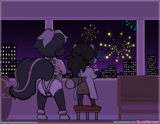 anthro asylum celebration diaper duo female holidays hospital male male/female medical restraints size_difference straitjacket the_padded_room new_year esmeralda_kingsley theodore_reed mammal mephitid procyonid raccoon skunk digital_media_(artwork) hi_res