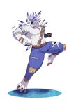 anthro biceps fur male muscular muscular_anthro muscular_male pecs simple_background solo adrovmike bandai_namco digimon canid canine canis digimon_(species) mammal weregarurumon wolf absurd_res digital_media_(artwork) hi_res