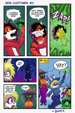 anarchy_symbol anthro big_breasts black_body black_fur black_hair blonde_hair bottomwear breasts chest_wraps clothing dialogue female feral forced forced_transformation fur green_eyes group hair hat headgear headwear highlights_(coloring) huge_breasts jewelry long_skirt magic_wand necklace onomatopoeia pink_body pink_fur pink_highlights profanity purple_body purple_bottomwear purple_clothing purple_fur purple_sclera purple_skirt red_body red_eyes red_fur red_trenchcoat skirt sound_effects staff text transformation white_body white_fur witch_hat wraps yellow_eyes boker hazel_(boker) laura_derose mary_(boker) selene_(milquetoaster) val_(boker) amphibian bat-eared_fox canid canine canis domestic_cat felid feline felis fox frog lagomorph leporid mammal rabbit red_wolf wolf 2:3 artist_name comic english_text signature