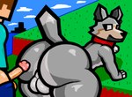 anthro balls big_butt butt canid canine canis clothing digital_media_(artwork) duo erection fur gayguyfella genitals grey_body grey_fur huge_butt human imminent_sex looking_back male male/male mammal microsoft minecraft mojang nude pale_wolf_(minecraft) penis presenting presenting_hindquarters raised_tail rear_view sex simple_background steve_(minecraft) tail thick_thighs wolf wolf_(minecraft) xbox_game_studios