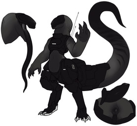 anthro anus claws erection genitals long_tail long_tongue male open_mouth penis solo standing tail tongue zlvuxx biomechanical scalie hi_res model_sheet