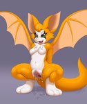 bat belly bodily_fluids breasts clitoris crouching cute_fangs dripping dripping_pussy dust:_an_elysian_tail featureless_breasts female fidget_(elysian_tail) fur gaping gaping_pussy genital_fluids genitals hi_res looking_pleasured mammal nimbat open_mouth orange_body orange_fur orange_tail paws pussy pussy_juice_drip slimefur solo tail teeth tongue tongue_out vaginal_fluids white_belly wings