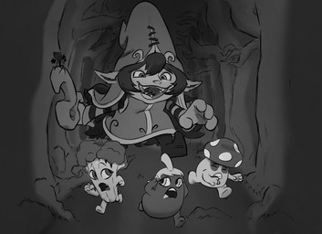 anthro broccoli clothing dress eggplant food food_transformation forest forest_background fruit fungus hat headgear headwear inside_mouth mushroom nature nature_background oral_vore plant reaching_towards_another running running_away running_towards_viewer transformation tree vegetable vore nommsalotl league_of_legends riot_games tencent lulu_(lol) pix_(lol) yordle hi_res monochrome