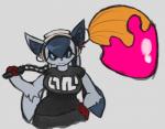 anthro big_breasts bottomwear breasts cat_ferret claws clothing ear_piercing electronics female fur hair headphones inkbrush long_hair pants piercing slightly_chubby solo felinearts nintendo splatoon fan_character yoko_(ripperreptillian) herpestid mammal hi_res