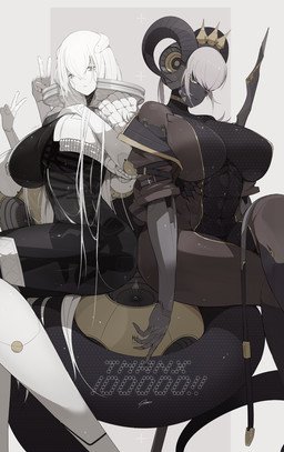 abs big_breasts bodysuit breasts butt clothed clothing curled_horn duo female gesture hair hand_gesture horn legwear long_tail machine mechanical_arm multi_arm multi_limb muscular muscular_female navel not_furry simple_background skimpy skinsuit tail thick_thighs tight_clothing v_sign white_hair wide_hips ub1mo mythology android animal_humanoid dragon dragon_humanoid horned_humanoid humanoid mythological_creature mythological_scalie robot scalie tailed_humanoid absurd_res hi_res