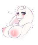 anthro big_breasts big_nipples blue_eyes blush breasts female fur looking_at_viewer nipples simple_background solo white_background white_body white_fur alivion undertale_(series) toriel boss_monster_(undertale) bovid caprine goat mammal colored_line_art hi_res