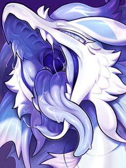ambiguous_gender anthro cheek_tuft facial_tuft fur horn kemono mouth_shot open_mouth purple_eyes purple_horn purple_insides purple_tongue sharp_teeth solo teeth tongue tuft uvula white_body white_fur tianhua mythology dragon furred_dragon furred_scalie mythological_creature mythological_scalie scalie 2026 3:4 headshot_portrait hi_res portrait purple_theme