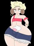 anthro blonde_hair bottomwear clothed clothing ear_piercing femboy flaccid floppy_ears frown genitals hair jewelry male penis penis_base piercing pubes scowl short_top shorts simple_background skimpy solo thick_thighs wide_hips salamikii matsuro_(salamikii) 3:4 absurd_res alpha_channel hi_res