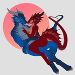 anthro breasts claws duo feet female horn male male/female nipples non-mammal_breasts non-mammal_nipples nude simple_background smile straddling tail adalfyre mythology cara_(adalfyre) maledivus_(character) dragon mythological_creature mythological_scalie scalie 1:1 digital_media_(artwork) hi_res