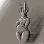 anthro belly big_breasts blind breasts disability eyeless female holding_breast long_ears looking_at_viewer nude overweight overweight_anthro overweight_female simple_background solo wide_hips nibhaaz hersent_(nibhaaz) bat hybrid mammal monster 1:1 digital_drawing_(artwork) digital_media_(artwork) monochrome sketch