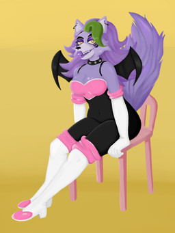 anthro armwear bat_wings big_breasts black_bodysuit black_clothing black_skinsuit black_wings bodysuit boots breasts cleavage clothed clothing collar cosplay ear_piercing ear_ring elbow_gloves eyeshadow facial_markings female footwear fur gloves green_highlights hair handwear head_markings high_heeled_boots high_heels highlights_(coloring) knee_boots knee_highs legwear lipstick looking_at_viewer makeup markings membrane_(anatomy) membranous_wings navel_outline open_mouth piercing purple_body purple_eyeshadow purple_fur purple_hair purple_lipstick ring_piercing shoes simple_background sitting skinsuit solo studded_collar studs thick_thighs tight_clothing white_clothing white_footwear white_gloves white_handwear white_shoes wide_hips wings yellow_background yellow_eyes exegeticchains five_nights_at_freddy's five_nights_at_freddy's:_security_breach scottgames sega sonic_the_hedgehog_(series) steel_wool_studios rouge_the_bat roxanne_wolf canid canine canis mammal wolf 2022 3:4 digital_media_(artwork) hi_res