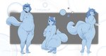 anthro anus balls bedroom_eyes belly big_butt blep blue_body blue_fur blue_hair boardwalkfogg bottomwear butt canid canine canis chubby_girly circumcised clothing collar collar_only femboy flaccid fur genitals hair half-closed_eyes hi_res huge_butt humanoid_genitalia humanoid_penis long_hair looking_at_viewer looking_back male mammal model_sheet moobs narrowed_eyes navel nude one_eye_closed overweight overweight_girly overweight_male penis potbelly presenting presenting_anus presenting_hindquarters seductive simple_background slightly_chubby slightly_chubby_anthro slightly_chubby_male smile smirk smug smug_face smug_grin solo thick_thighs timbywuff tongue tongue_out topwear wide_hips wink wolf