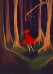 blonde_hair clothing detailed_background female forest glowing glowing_eyes grass hair hiding not_furry outside plant shadow solo stalking tree wood ことり fairy_tales little_red_riding_hood_(copyright) little_red_riding_hood human mammal hi_res