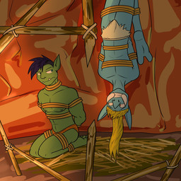 bdsm bondage bound captured clothed clothing duo feet frogtied hands_behind_back humanoid_feet legs_tied male nipples not_furry plantigrade restraints rope rope_bondage suspension topless underwear upside_down fuze blizzard_entertainment warcraft humanoid orc troll_(mythology) 1:1 hi_res