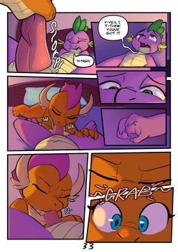 anthro dialogue duo erection fellatio female genitals looking_pleasured male male/female oral oral_penetration orange_body orange_scales penetration penile penis purple_body purple_scales scales sex surprised text young elicitie friendship_is_magic hasbro my_little_pony mythology smolder_(mlp) spike_(mlp) dragon mythological_creature mythological_scalie scalie absurd_res comic english_text hi_res