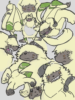 ahoge angry anthro belt fluffy fluffy_chest fur hair hair_over_eyes long_ears male punch solo yellow_body yellow_fur sig221218 bandai_namco digimon digimon_ghost_game angoramon digimon_(species) 3:4 hi_res multiple_scenes