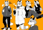 5_fingers anthro biped bottomwear canid canine chinese_text claws clothing coat dipstick_tail eyebrows fingers footwear fox fur holding_object inner_ear_fluff kemono male mammal markings milkytiger1145 pants shoes solo tail tail_markings text topwear tuft yufeng_(milkytiger1145)