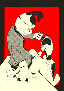 blazer bodily_fluids crying duo eyewear glasses grin hypnosis hypnotic_eyes looking_at_another machine male male/male mind_control oral oral_only simple_background smile strapon tears toony vv0ltz erm_(vv0ltz) mem_(vv0ltz) robot absurd_res hi_res line_art shaded simple_shading trans_(lore) trans_man_(lore)
