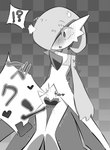 absurd_res blush bodily_fluids comic female gardevoir generation_3_pokemon genital_fluids hi_res japanese_text m3_(pixiv) monochrome nintendo pokemon pokemon_(species) sex_toy shaking solo surprise tears text translation_request vaginal_fluids vibrator