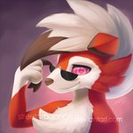 ambiguous_gender black_claws black_nose claws eyewear fur glasses red_body red_eyes red_fur smile solo white_body white_fur mikapoofs nintendo pokemon generation_7_pokemon lycanroc midnight_lycanroc pokemon_(species) 1:1 2019