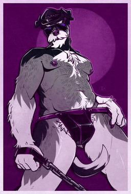 age_difference anthro aviator_glasses beard black_body black_fur black_markings border chain chain_leash chest_tuft chin_tuft clothing daddy_kink eyewear facial_hair facial_tuft floppy_ears folded_ears fur glasses grey_body grey_fur hat headgear headwear holding_leash holding_object jockstrap leash leather leather_hat leather_headgear leather_headwear low-angle_view male markings mustache nipple_piercing nipples older_male piercing pubes purple_background purple_nipples purple_nose simple_background solo sunglasses ticking_(marking) tuft underwear white_body white_border white_fur white_markings interkos canid canine canis domestic_dog mammal schnauzer 2024 colored_sketch half-length_portrait hi_res portrait sketch nonbinary_(lore) trans_(lore)
