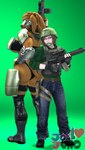 anthro breasts brown_body brown_fur brown_hair butt clothed clothing duo female fur gun hair looking_back male ranged_weapon self_insert weapon joellovejuno ludexus_(modeler) petruz_(modeler) dasha_(petruz) joel_(joellovejuno) bear human humanoid mammal 3d_(artwork) absurd_res digital_media_(artwork) hi_res source_filmmaker_(artwork)
