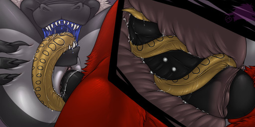 ambiguous_gender anthro black_penis bodily_fluids claws cunnilingus deep_cunnilingus female female/ambiguous fur genitals group long_tongue male male/ambiguous male/female open_mouth oral penetration penile penile_penetration penis penis_in_vagina red_body red_fur saliva saliva_on_penis sex sharp_teeth teeth tongue tongue_around_penis tongue_coil tongue_penetration trio vaginal vaginal_penetration x-ray_view deezmo mythology deezmo_(character) diasis dragon mythological_creature mythological_scalie scalie 2013