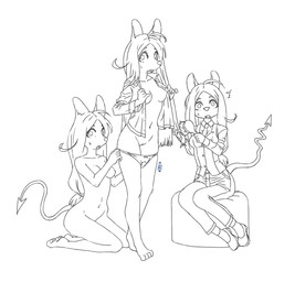 anthro bodily_fluids bottomwear breasts brush brushing brushing_hair butt caught_off_guard clothed clothing female footwear genitals group hair innie_vulva kneeling looking_at_viewer nipples nude open_mouth panties_around_thighs pants partially_clothed personal_grooming shoes sitting spade_tail styling_hair sweat sweatdrop tail vulva uenii helltaker mythology cerberus_(helltaker) canid canid_demon canine demon hellhound mammal mythological_canine mythological_creature 2021 hi_res