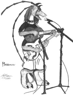 4_arms acoustic_guitar antennae_(anatomy) anthro claws clothing electric_guitar electronics guitar horn male microphone microphone_stand multi_arm multi_limb musical_instrument playing_guitar playing_music plucked_string_instrument solo string_instrument divdurvart mythology arthropod dragon hybrid insect mythological_creature mythological_scalie scalie 2005 monochrome