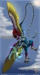 anthro armor blue_eyes bracers chain_sword claws fantasy feathers feet female flying hair magic magic_user melee_weapon piercing red_hair science_fiction sword talons toes weapon whip_sword wings fleety_(artist) myrlene_spiritor_(character) lupinossai absurd_res hi_res