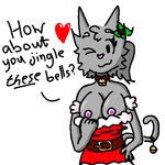 anthro bell bell_collar breasts christmas_clothing clothing collar female fur grey_body grey_fur hair heart_symbol holidays looking_at_viewer one_eye_closed ponytail solo wink winking_at_viewer gamegalds christmas felid feline mammal low_res