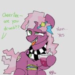 80's_theme alternative_fashion braces drunk female glamrock green_eyes green_text grey_background simple_background solo substance_intoxication text tongue tongue_out lynmutt friendship_is_magic hasbro my_little_pony cheerilee_(mlp) equid equine horse mammal pony english_text