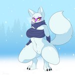 alopex anthro arctic_fox big_breasts blepwep blush bottomless breasts canid canine clothed clothing crouching digital_media_(artwork) featureless_crotch female fox hi_res looking_at_viewer mammal pubes shaded solo teenage_mutant_ninja_turtles true_fox