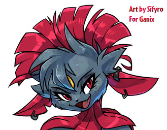 black_body black_fur ear_piercing ear_ring eyelashes feathers fur gold_(metal) hair long_hair looking_at_viewer open_mouth piercing red_body red_eyes red_fur ring_piercing smug blitzdrachin conditional_dnp nintendo pokemon felid feline generation_4_pokemon mammal pokemon_(species) weavile headshot_portrait hi_res portrait