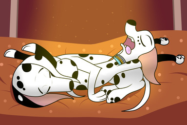 black_body black_fur black_nose black_pawpads black_spots duo female feral freckled_face freckles fur heterochromatic_ears leg_markings long_ears markings pawpads pink_inner_ear sleeping socks_(marking) spots spotted_body spotted_fur tongue tongue_out toony white_body white_fur white_spots dazed-and-wandering 101_dalmatian_street 101_dalmatians disney delilah_(101_dalmatians) dolly_(101_dalmatians) canid canine canis dalmatian domestic_dog mammal hi_res