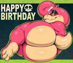 anthro big_butt biped black_eyeshadow blep bone bubble_butt butt eyeshadow eyewear feet femboy glasses half-closed_eyes huge_butt looking_at_viewer looking_back makeup male multicolored_body narrowed_eyes nude pink_body pink_skin rear_view red_eyes skull solo tail tan_body tan_butt tan_skin text thick_thighs toes tongue tongue_out two_tone_body wide_hips yellow_sclera bitfly octii amphibian salamander 2026 hi_res