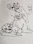 anal anthro bodily_fluids butt cum cum_on_butt duo eyes_closed genital_fluids male male/male size_difference small_bottom_large_top small_dom_big_sub speech_bubble fvorte actry dirk_(badger) badger mammal mustelid musteline procyonid raccoon sketch traditional_media_(artwork)