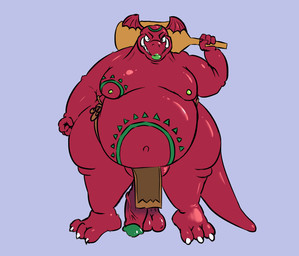big_penis bottomwear clothed clothing club_(weapon) genitals green_lips green_nipples green_tattoo huge_penis hyper hyper_genitalia hyper_penis lips loincloth loincloth_only male markings melee_weapon nipples obese overweight penis red_body red_skin solo sun_tattoo tattoo topless tribal tribal_markings tribal_tattoo weapon linebore bandai_namco digimon mythology digimon_(species) dragon guilmon mythological_creature mythological_scalie orc scalie