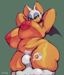 anthro areola belly big_breasts breasts female genitals hug huge_breasts looking_at_viewer nipple_dip nipples nude pubes pussy simple_background smile solo text thick_thighs tussamag sega sonic_the_hedgehog_(series) anon rouge_the_bat bat human mammal absurd_res hi_res