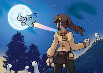 accessory ambiguous_gender anthro bag brown_hair fair_skin female flying full_moon gem group hair hair_accessory holding_object moon plant scarf sky star tree dynogreeno dyno_(dynogreeno) dinosaur human mammal prehistoric_species reptile scalie hi_res