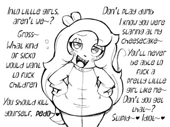 anthro blush blush_lines bullying clothed clothing dialogue dress female female_anthro hair heart_symbol high-angle_view insult insulting_viewer kusogaki loli long_hair looking_at_viewer mesugaki off_shoulder open_mouth pedophilia_humiliation profanity rat_tail sharp_teeth smug solo stated_age stated_young tail talking_to_viewer teeth text thin_tail young young_anthro young_female abesdrawings cartoon_network ok_k.o.!_let's_be_heroes fink_(ok_k.o.!_lbh) mammal murid murine rat rodent 4:3 black_and_white english_text hi_res monochrome