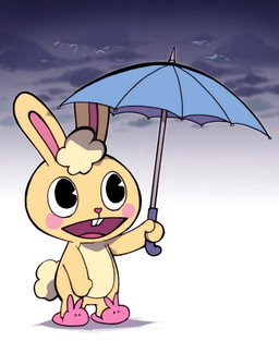 animal_slippers anthro blush blush_stickers buckteeth chibi clothing cloud featureless_crotch footwear kemono open_mouth open_smile semi-anthro shoes simple_background slippers smile solo teeth tongue umbrella ichthy0stega happy_tree_friends cuddles_(htf) lagomorph leporid mammal rabbit 2015
