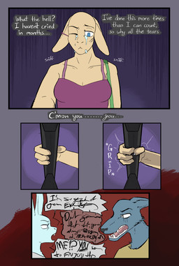 anthro argument bodily_fluids breasts clothed clothing crying duo ear_piercing facial_scar female flashback frown fur industrial_piercing inner_monologue male piercing scar simple_background sunflower_(halcyon) tears text thinking lost_andsafe halcyon_(series) canid canine canis lagomorph leporid mammal rabbit wolf 2025 absurd_res comic digital_media_(artwork) english_text hi_res