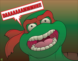 anthro dialogue green_body kerchief male open_mouth profanity red_kerchief solo speech_bubble teeth text tongue wide_eyed 50percentgrey teenage_mutant_ninja_turtles raphael_(tmnt) reptile scalie turtle 2020 headshot_portrait portrait signature