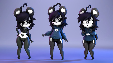 5_fingers ahoge anthro black_body black_bottomwear black_clothing black_eyes black_hair black_shorts blue_clothing blue_hoodie blue_topwear bottomless bottomless_anthro bottomless_female bottomwear clothed clothing facial_tattoo featureless_crotch featureless_feet feet female fingers gradient_background group hair hand_on_hip heart_ahoge heart_print heart_tattoo hoodie looking_at_viewer medium_hair open_mouth scut_tail shocked short_tail shorts shortstack simple_background smile smiling_at_viewer square_crossover standing tail tattoo thick_thighs topwear trio wide_hips extroke bluejuicyjuice_(modeler) ken_ashcorp kenny_(kenashcorp) bear giant_panda mammal 16:9 3d_(artwork) digital_media_(artwork) full-length_portrait hi_res portrait source_filmmaker_(artwork) widescreen