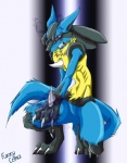 angry anthro aura biped blue_body blue_fur claws clenched_teeth eye_mist fur kneeling male muscular muscular_anthro muscular_male narrowed_eyes pecs red_eyes sharp_teeth skinny solo spikes spread_legs spreading squint tail teeth fuzzycoma nintendo pokemon canid canine generation_4_pokemon lucario mammal pokemon_(species)