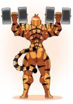 anthro barbell big_muscles bikini butt clothing female huge_muscles muscular muscular_anthro muscular_female one-piece_swimsuit rear_view simple_background sling_bikini solo swimwear two-piece_swimsuit angsthewicked felid mammal pantherine tiger 2018