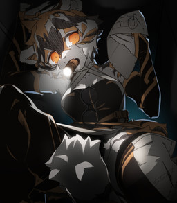 amber_eyes anthro black_body black_nose bodily_fluids clothed clothing eyewear female flashlight fur glasses hair holding_object map multicolored_body multicolored_fur multicolored_hair no_underwear object_in_mouth orange_body orange_fur orange_hair solo sweat white_body white_fur white_hair setotinami arknights hypergryph studio_montagne waai_fu_(arknights) felid mammal pantherine tiger 2022